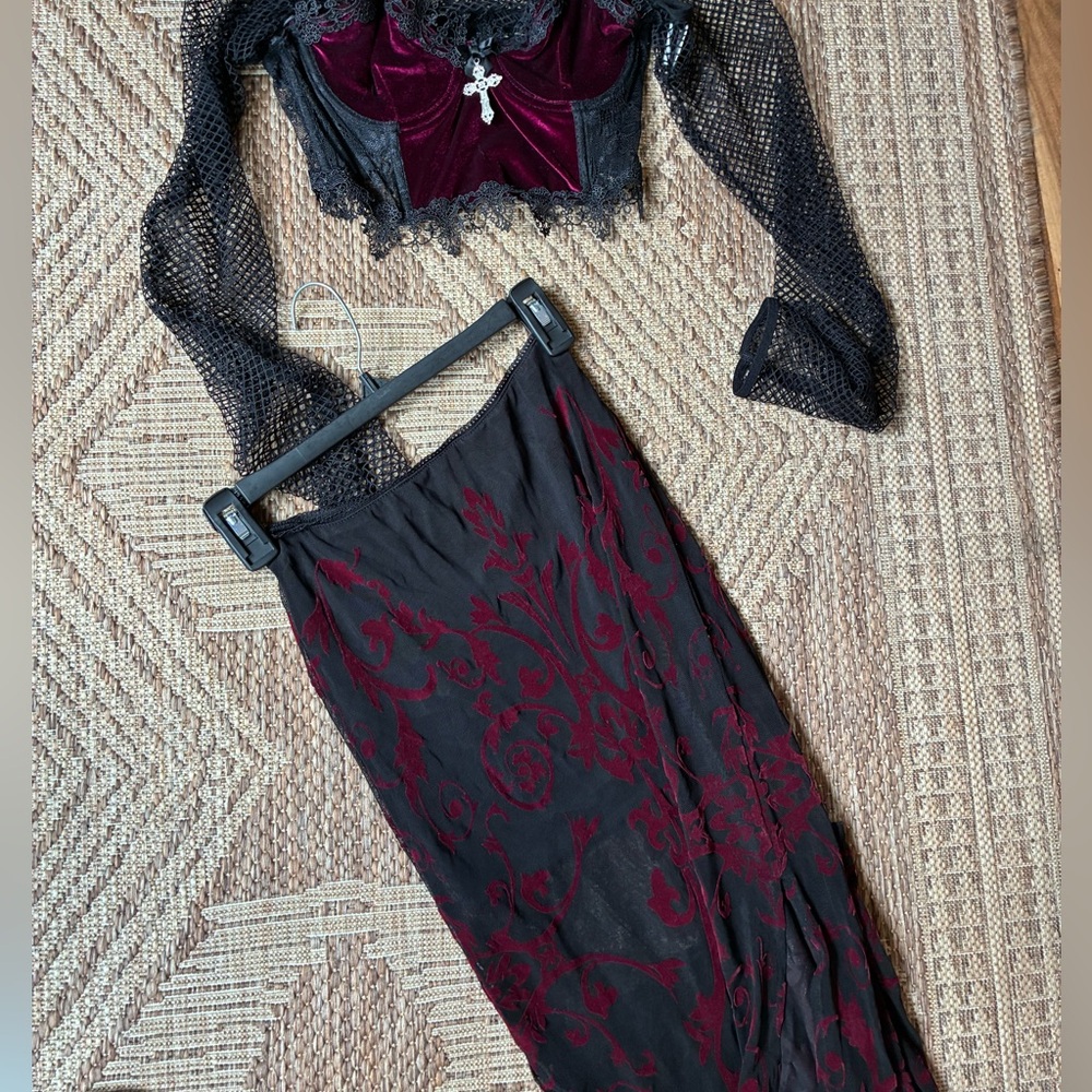 Dolls Kill Black & Burgundy Vampire Maxi Skirt Costume